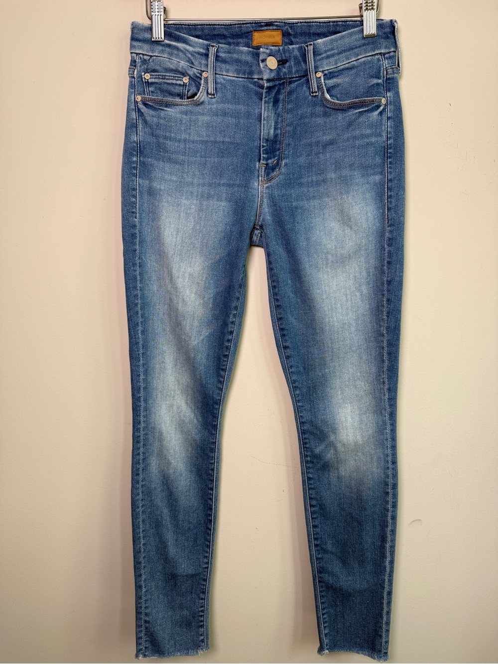 MOTHER The Looker Ankle Fray Skinny Jeans Frayed Hem Medium Wash Sz 27